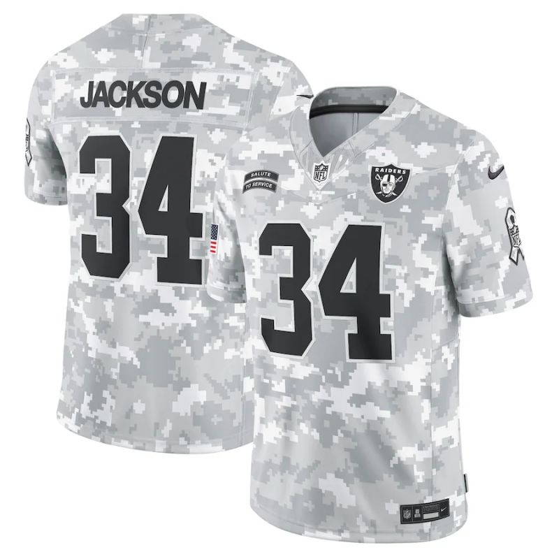Men Oakland Raiders 34 Jackson Nike Arctic Camo 2024 Salute to Service Limited NFL Jersey